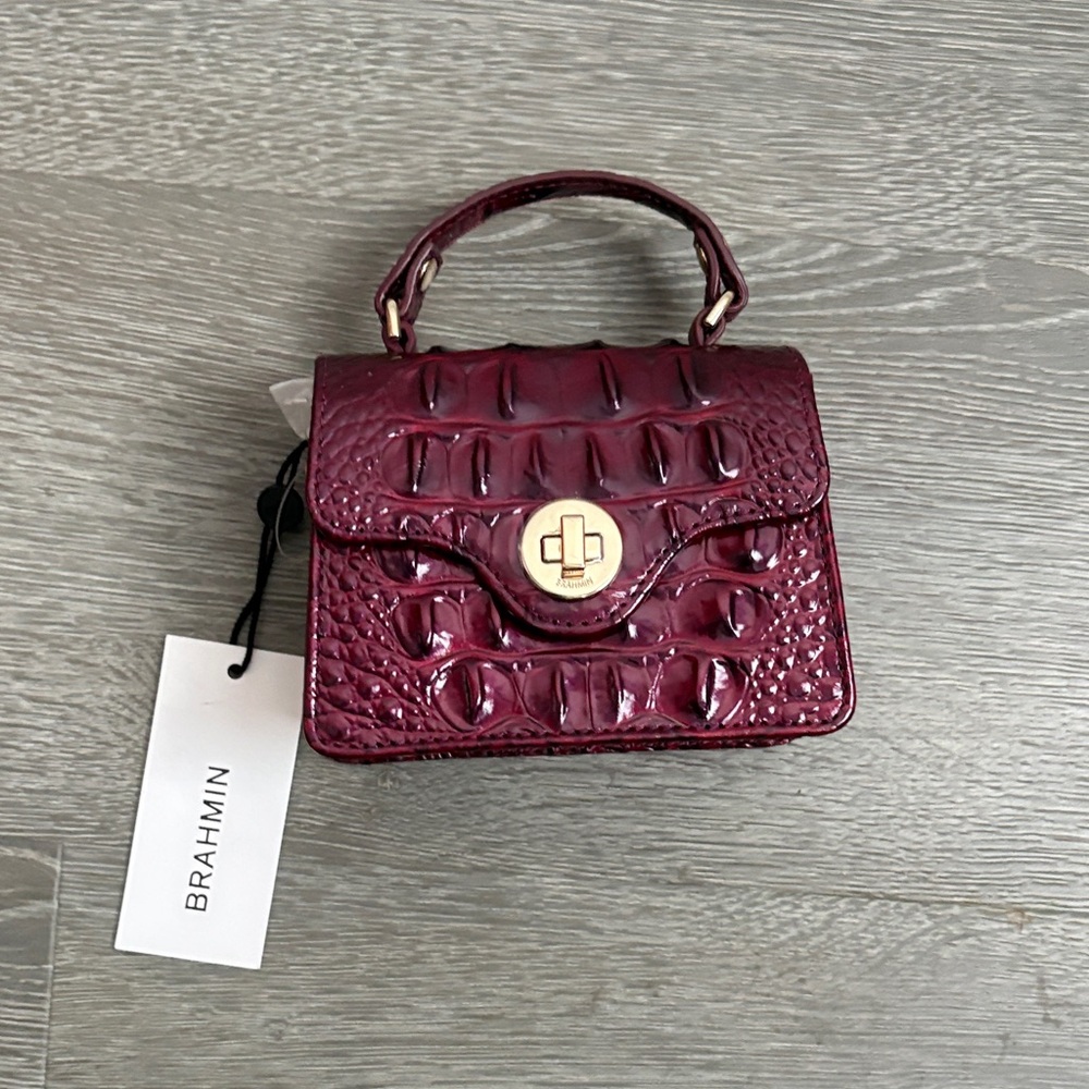 Brahmin Plum Croc-Embossed Mini Bag